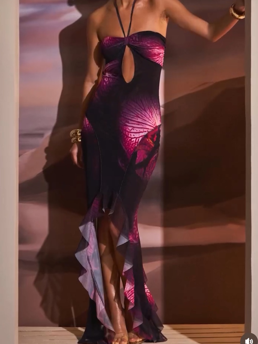 Murci Purple Lily Halter Mermaid Dress
